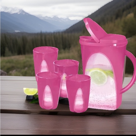 Tupperware Set Vision Jug and 4 Tumbler Fushia Pink  Color - Picture 3 of 8
